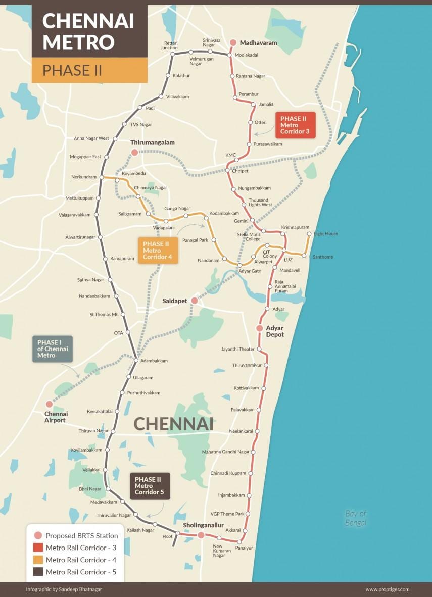 મેટ્રો રેલ ચેન્નાઇ રૂટ મેપ તબક્કો 2