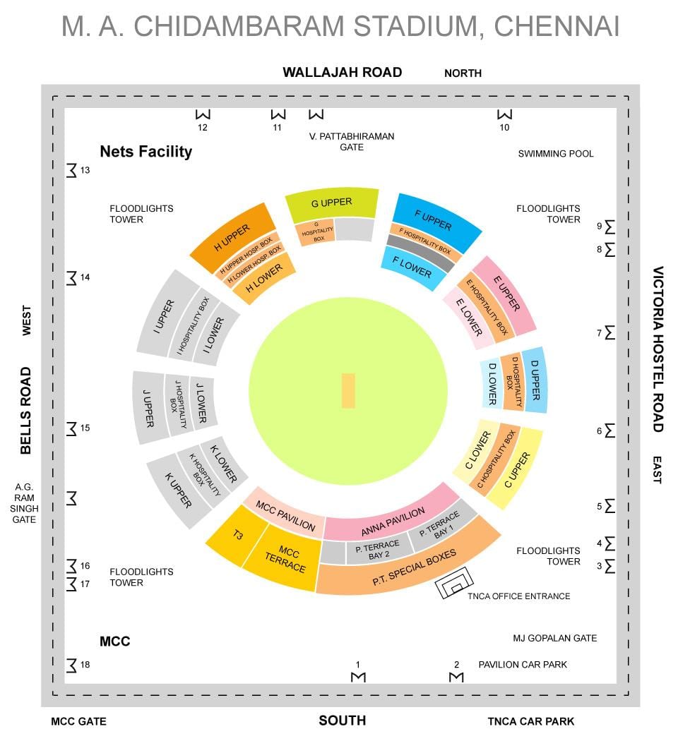 Chepauk સ્ટેડિયમ રહે લેઆઉટ નકશો